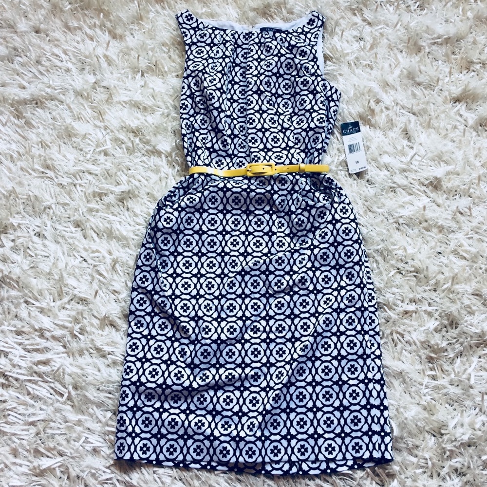 NEW Chaps Belted Fit and Flare Print Dress